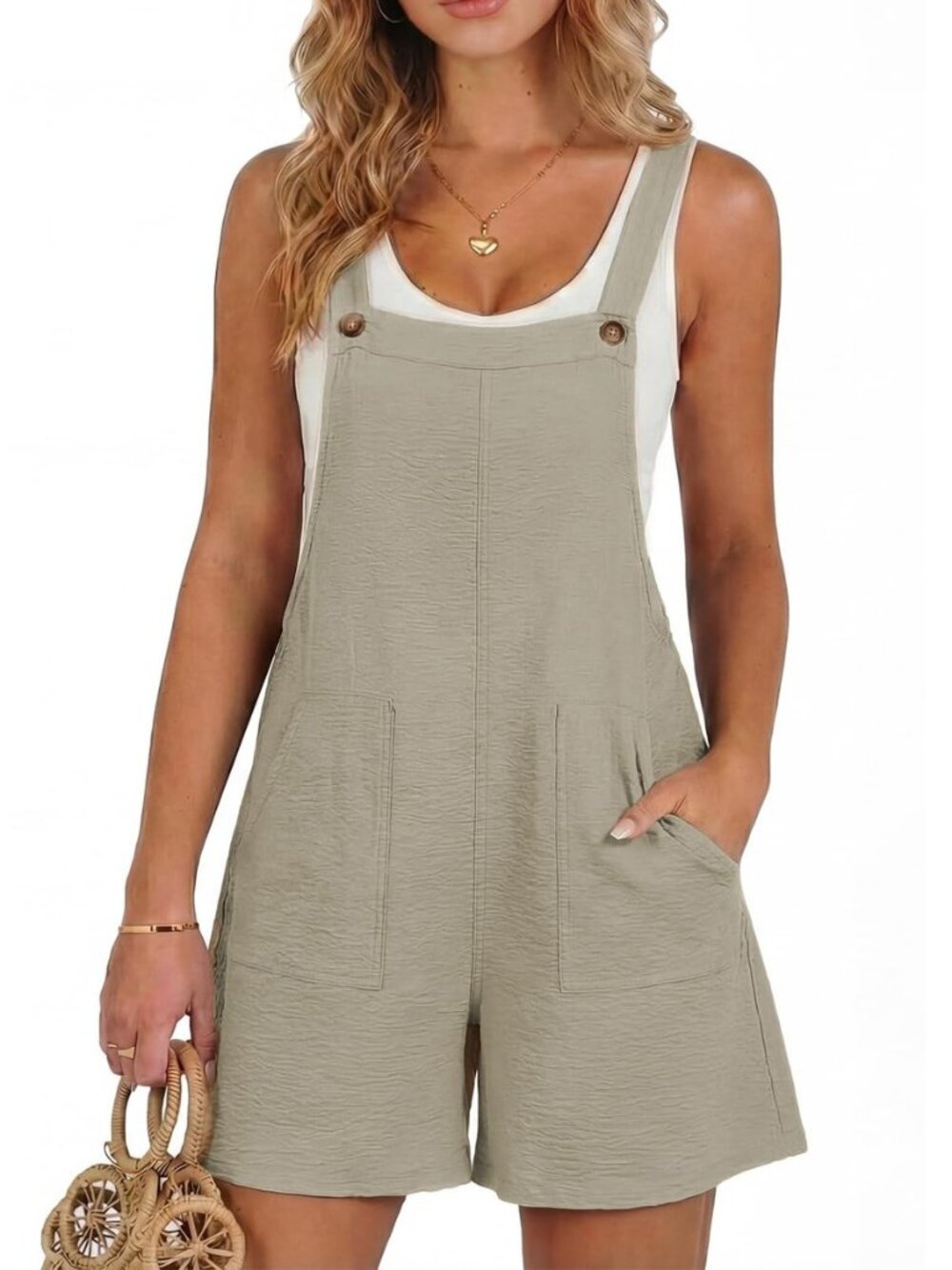 Women's Casual Rompers Loose Overalls One Piece Sleeveless Wide Leg Short Pant